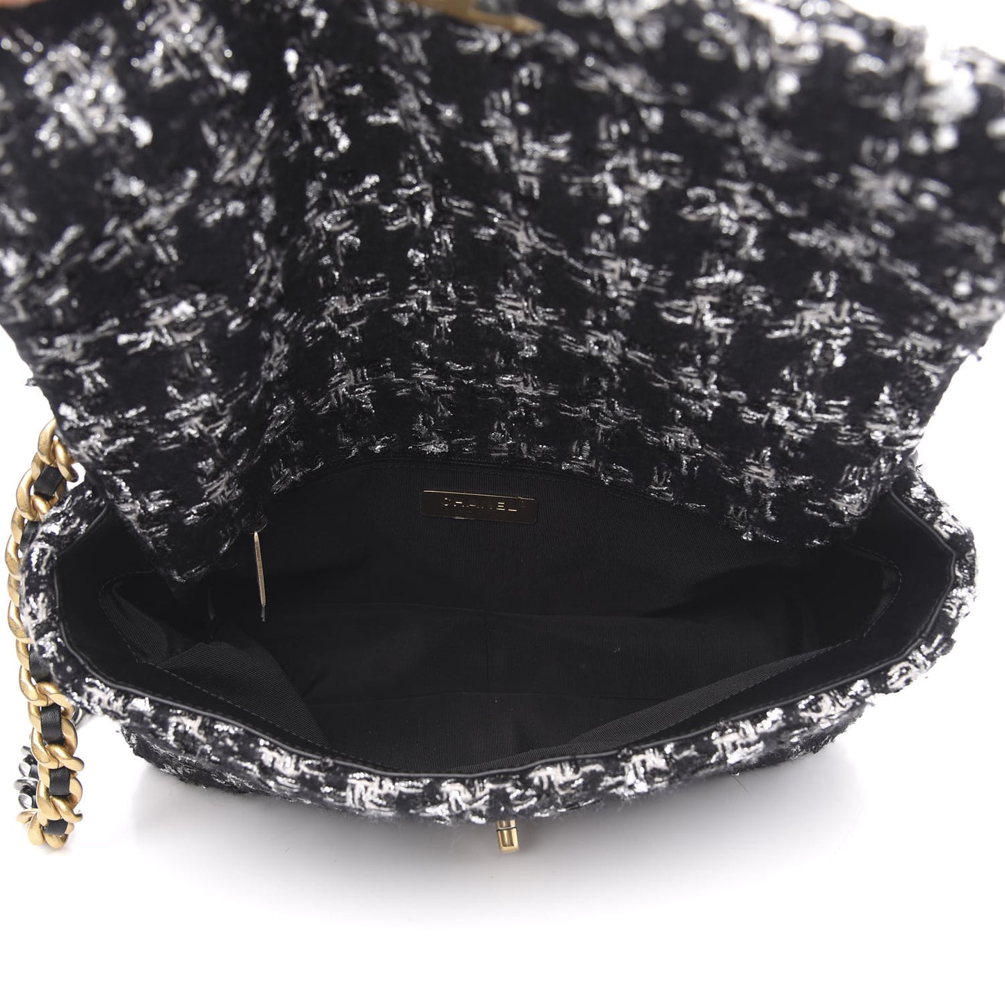 Tweed Quilted Large 19 Flap Black Ecru White