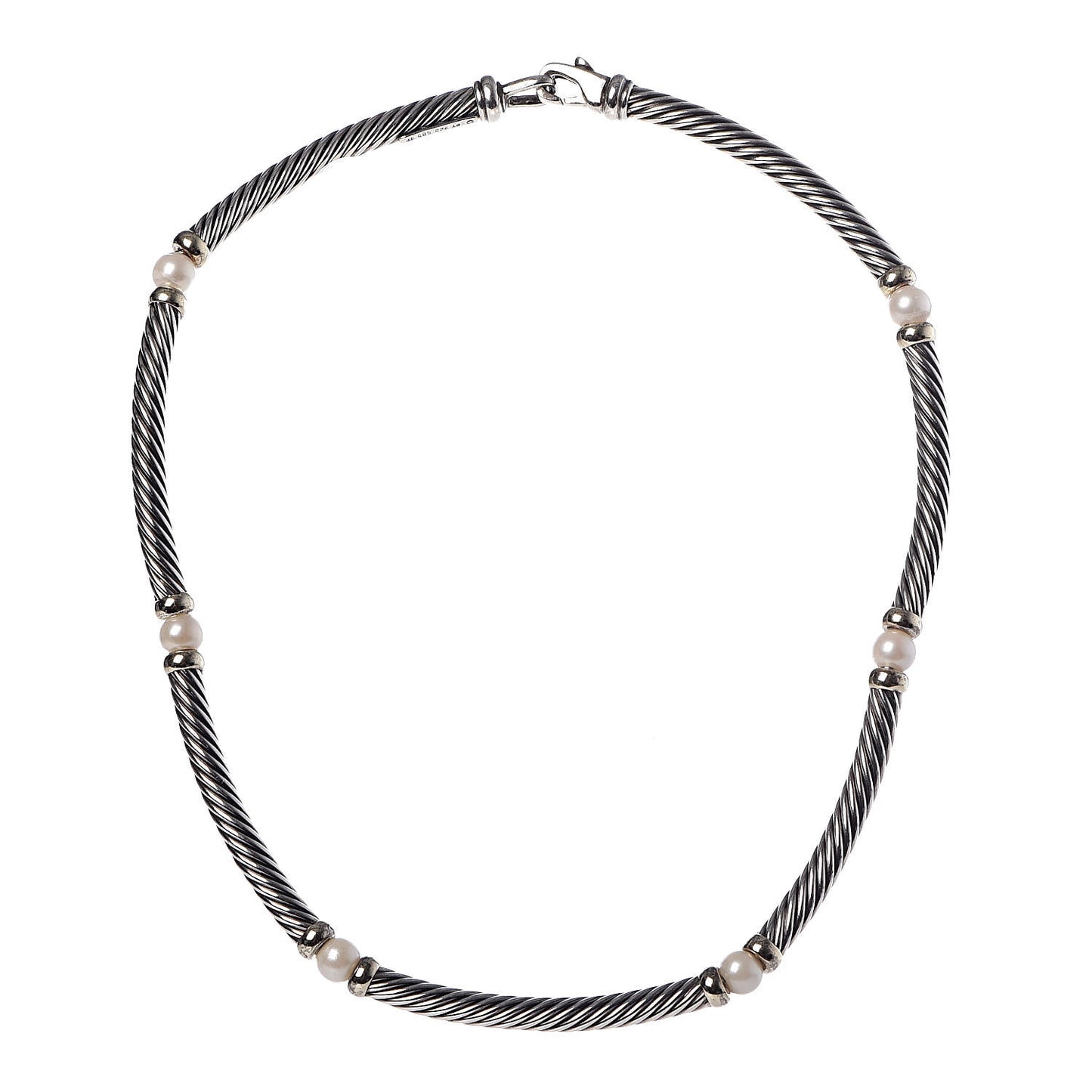 Sterling Silver 14K Yellow Gold Pearl Hampton Cable Choker Necklace