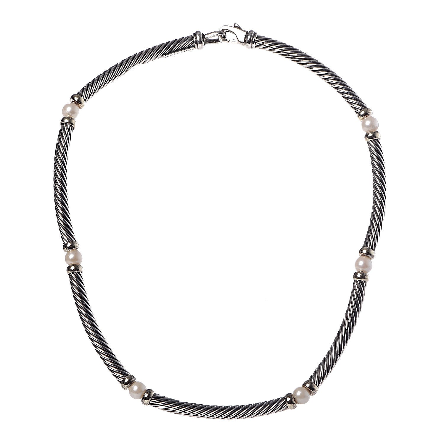 David Yurman Sterling Silver 14K Yellow Gold Pearl Hampton Cable Choker Necklace 3 of 4