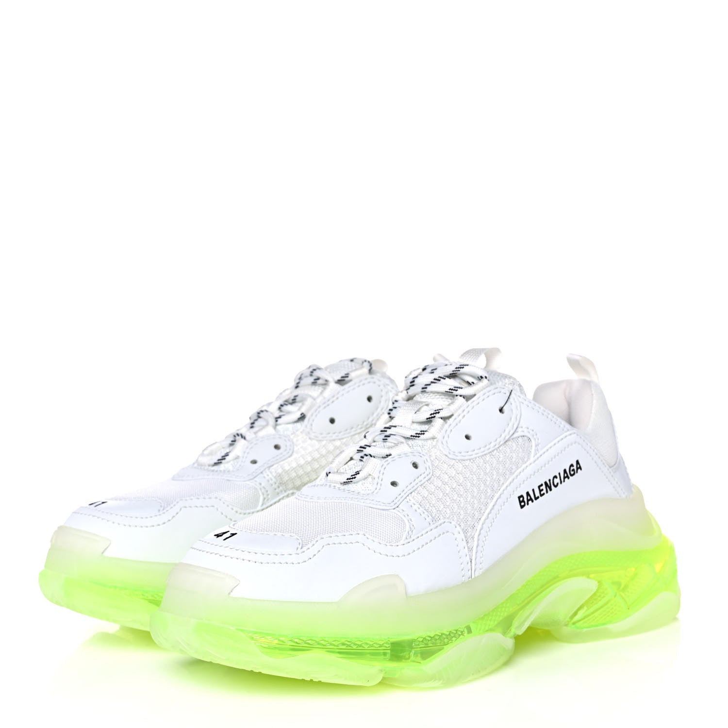 Balenciaga Fabric Mesh Clear Sole Fluo Womens Triple S Sneakers 41 White Fluo Yellow 3 of 10