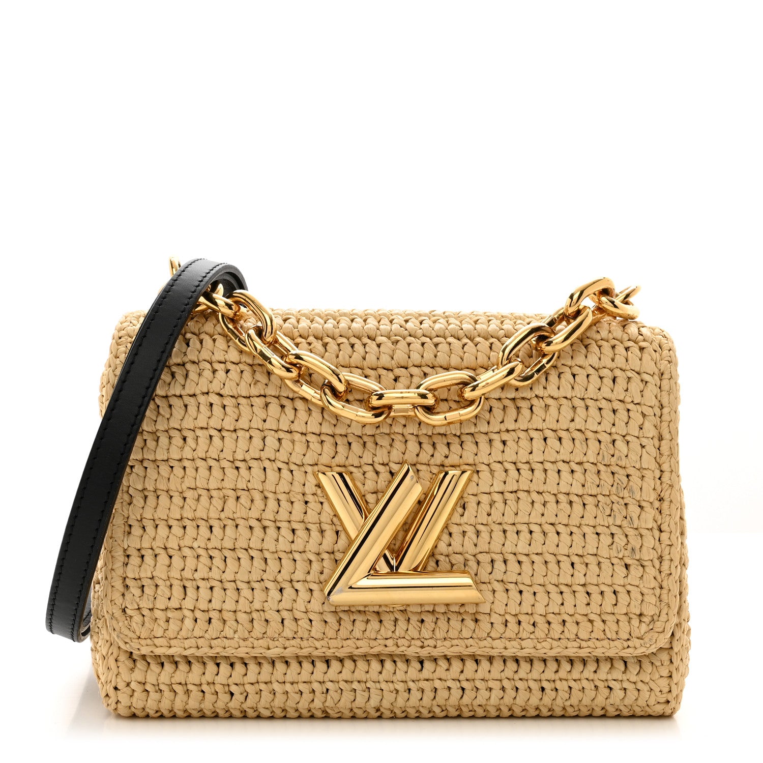 Louis Vuitton Madgascan Raffia Woven Twist Shoulder Bag MM Natural