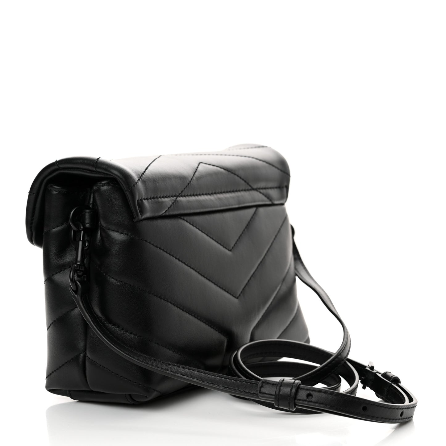 Calfskin Y Quilted Monogram Monochrome Toy Loulou Crossbody Bag Black
