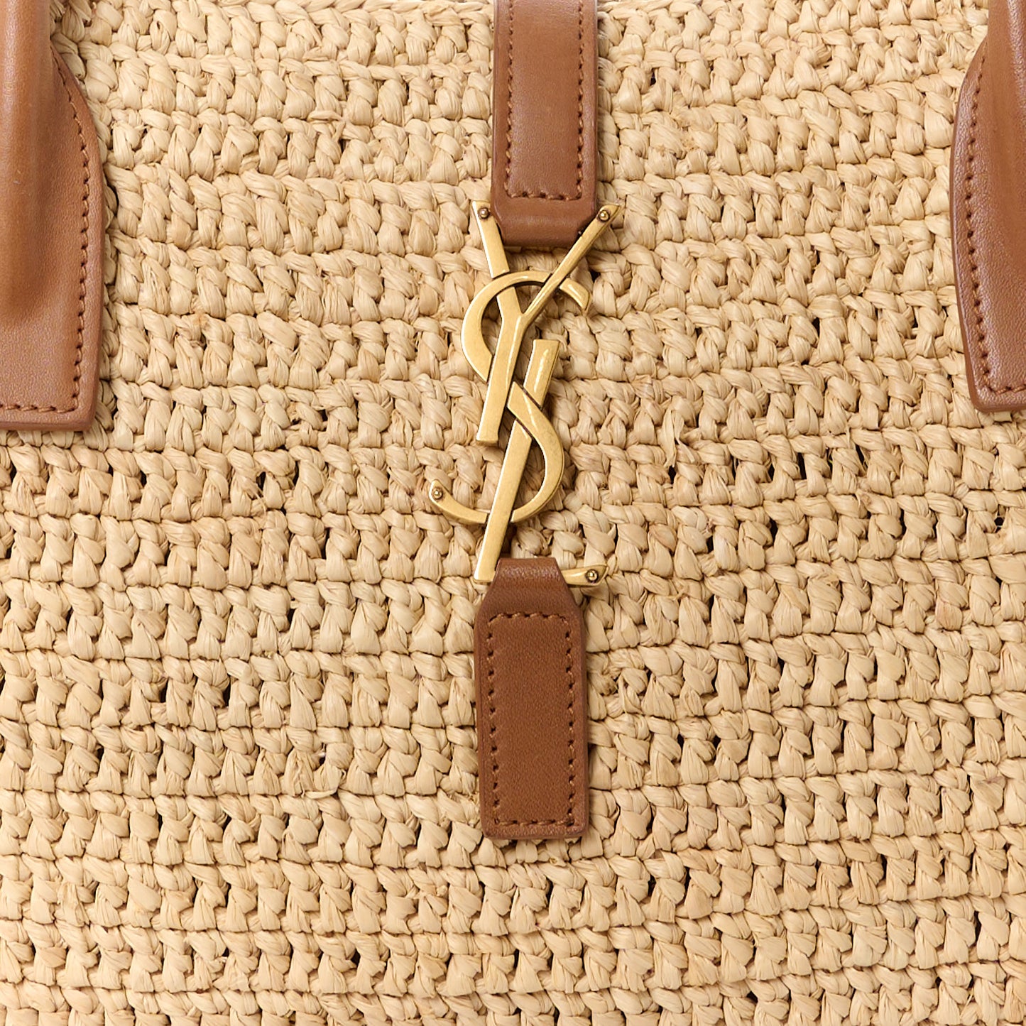 Raffia Calfskin Panier Rectangle Tote Naturel Brick