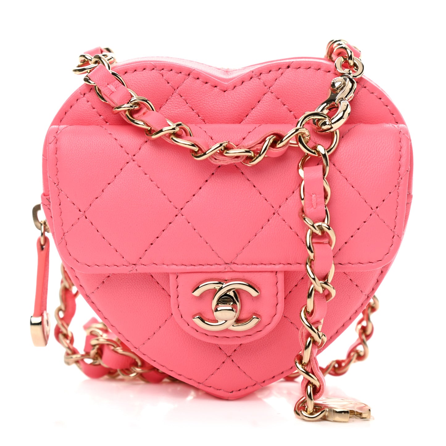 Lambskin Quilted CC In Love Heart Waist Belt Bag With Chain Pink