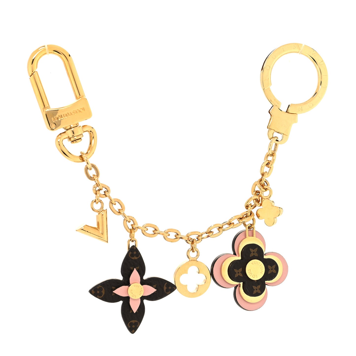 Brass Monogram Blooming Flowers Bag Charm Key Holder Rose Ballerine