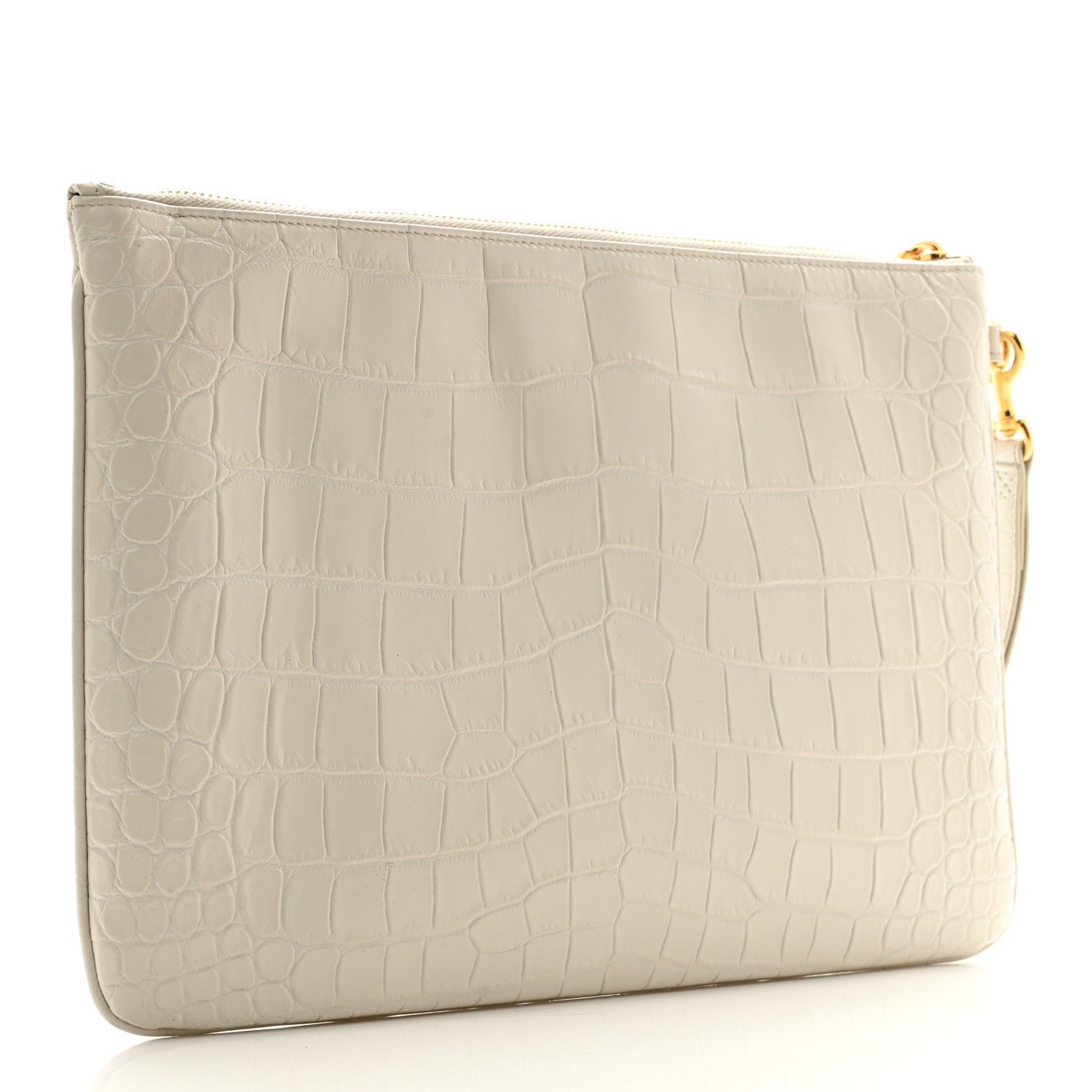 Saint Laurent Calfskin Crocodile Embossed Tablet Pouch Crema Soft 3 of 11