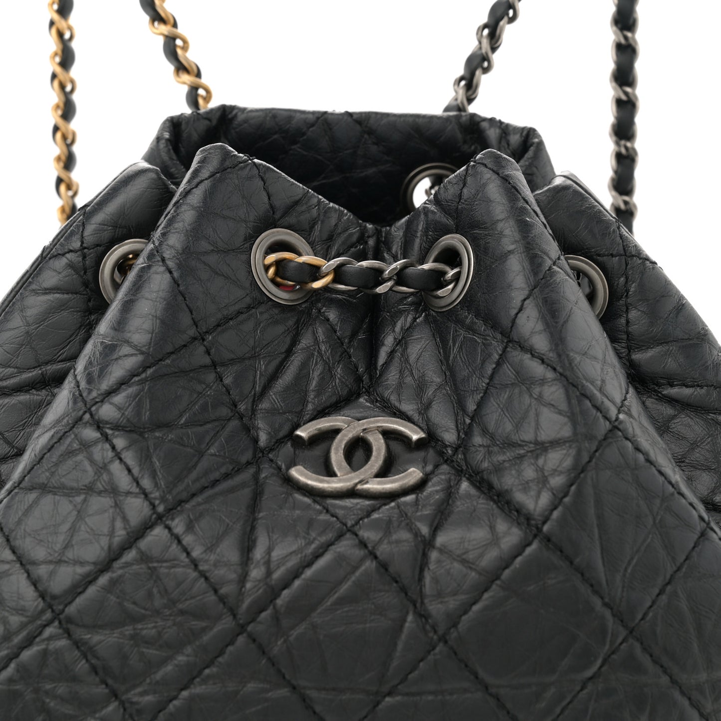 Aged Calfskin Quilted Small Gabrielle Backpack Black