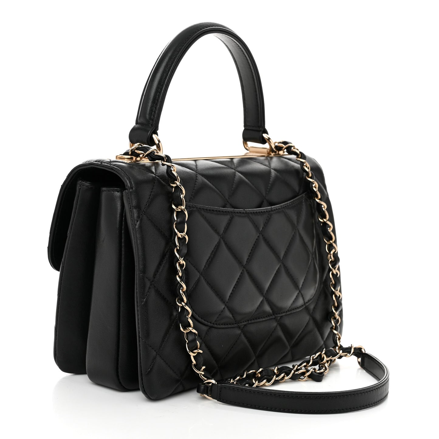 Lambskin Quilted Small Trendy CC Dual Handle Flap Bag Black