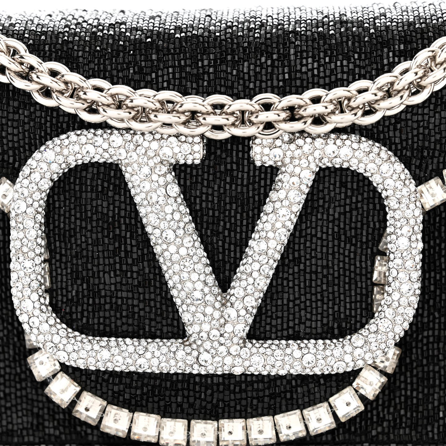 Swarovski Crystal Embroidered Vlogo Small Loco Shoulder Bag Crystal Black