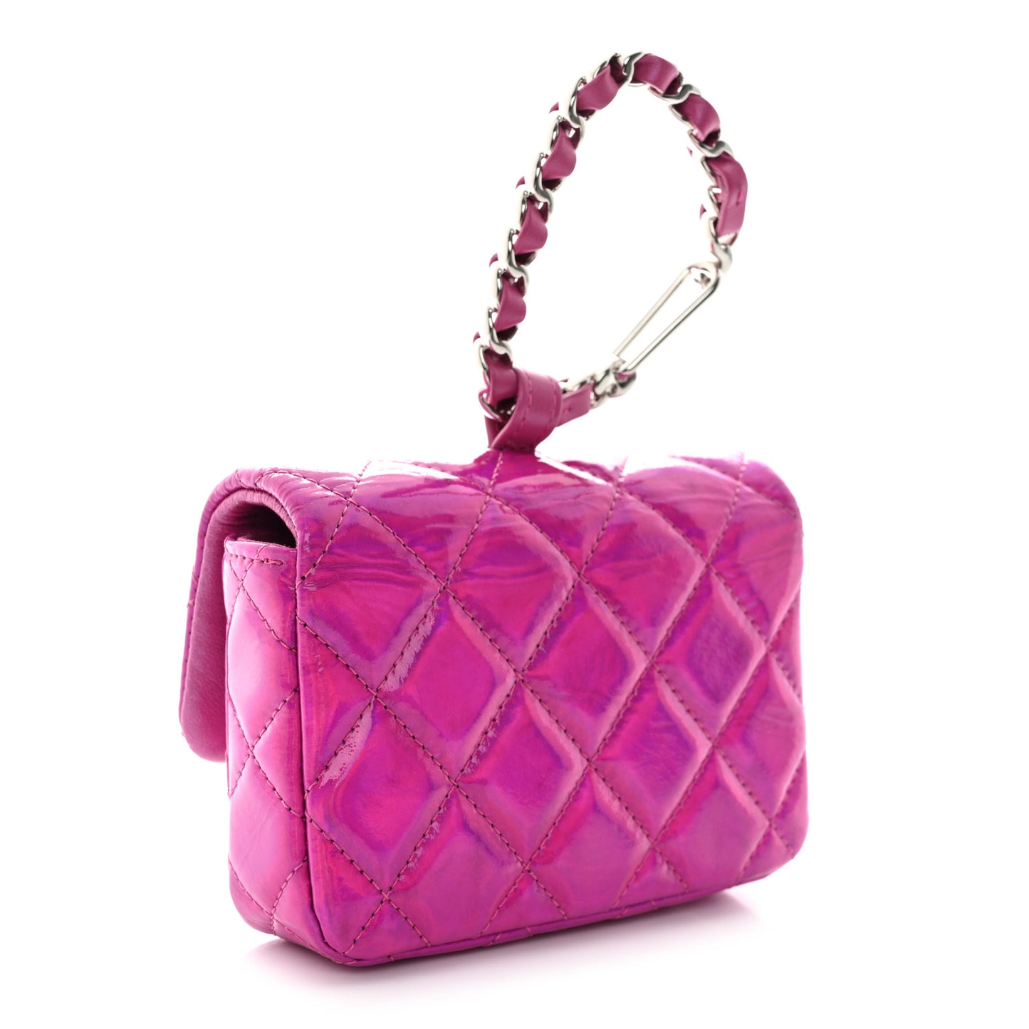 Patent Lambskin Quilted CC Hook Card Holder Pink