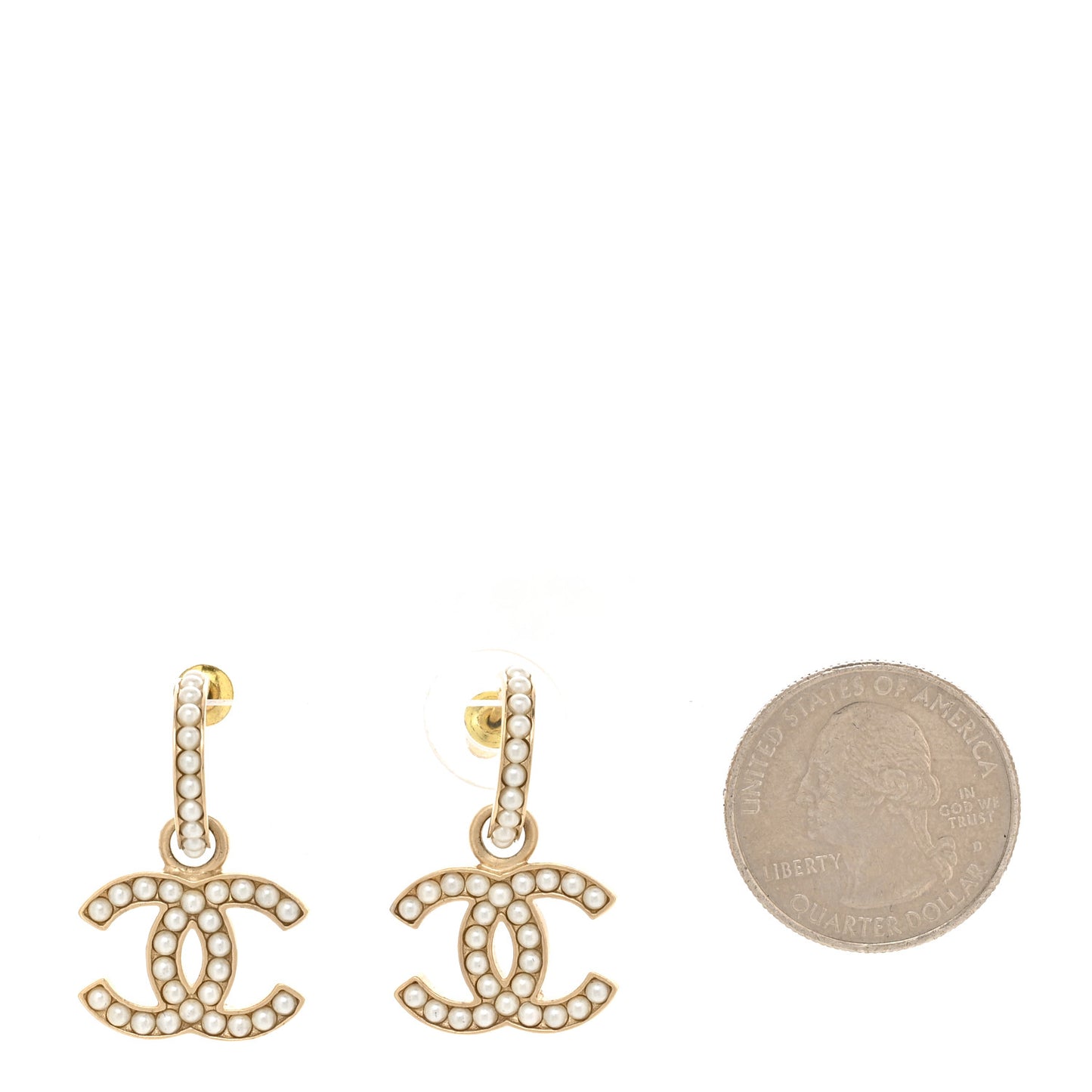 Pearl CC Hoop Drop Earring Gold