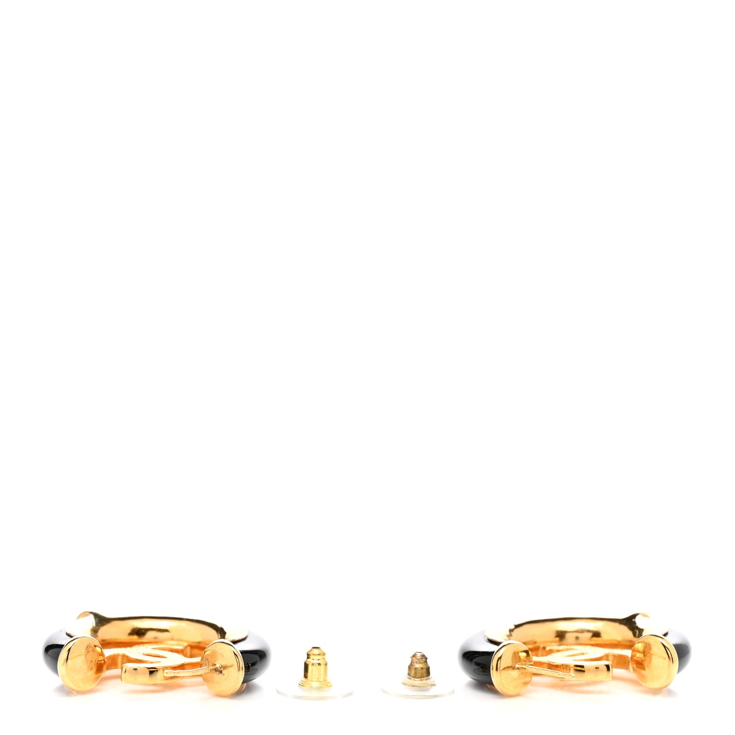 Resin Crystal CC Hoop Earrings Gold Black