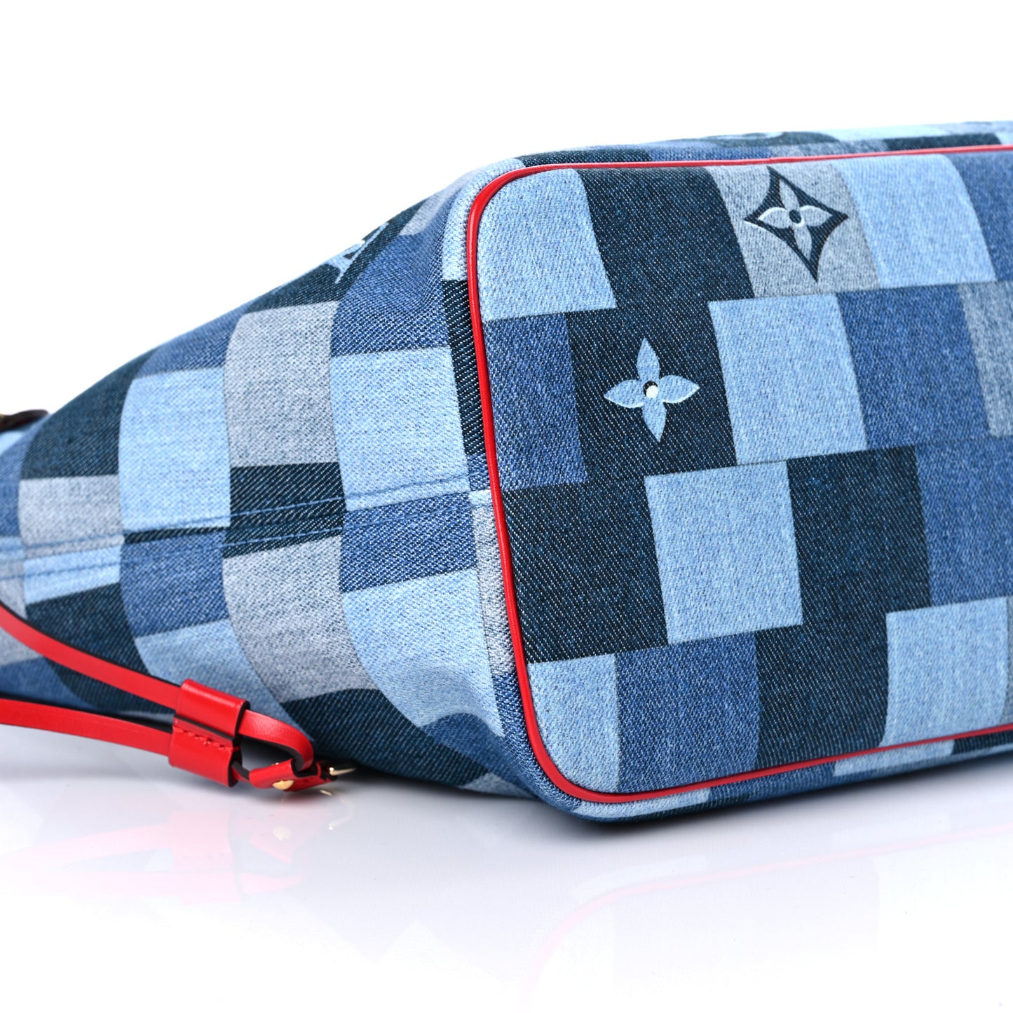 Denim Damier Monogram Patchwork Neverfull Blue Rouge