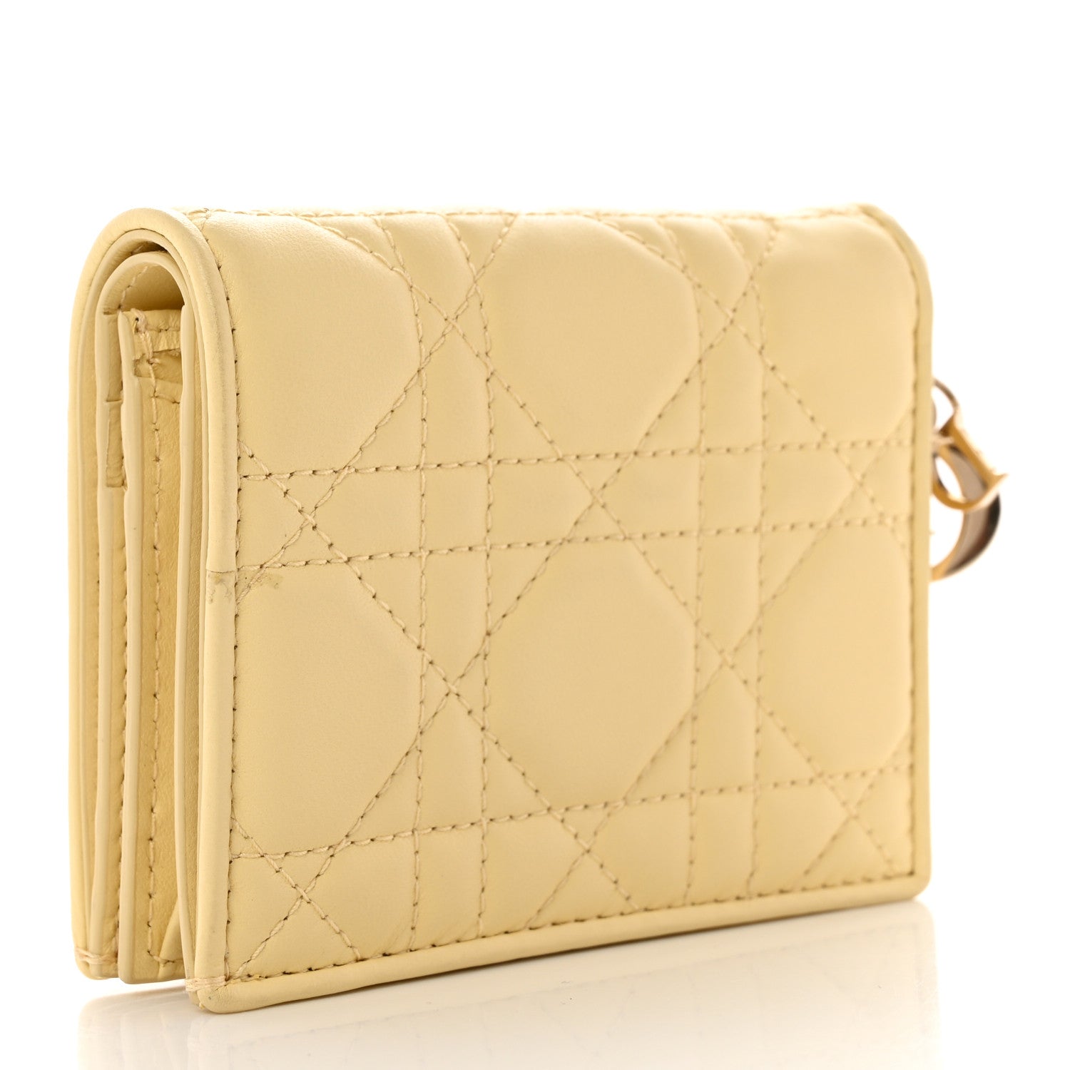 Christian Dior Lambskin Cannage Mini Lady Dior Wallet Soft Yellow 3 of 10