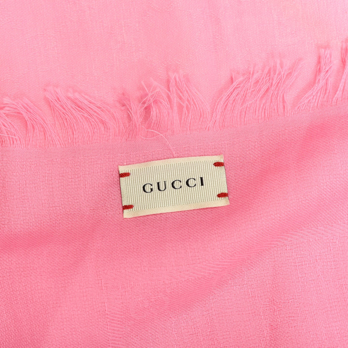Wool Silk GG Monogram Fringe Scarf Pink