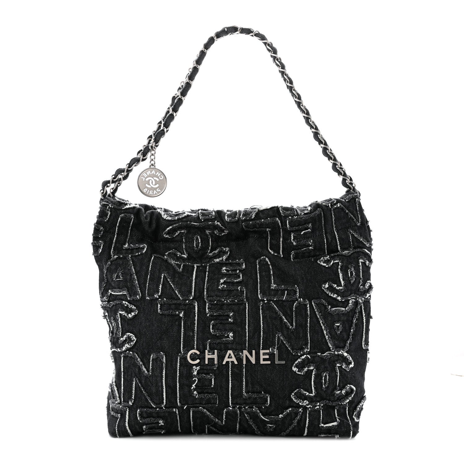 Chanel Denim Patchwork Quilted Small Chanel 22 Black 1923726