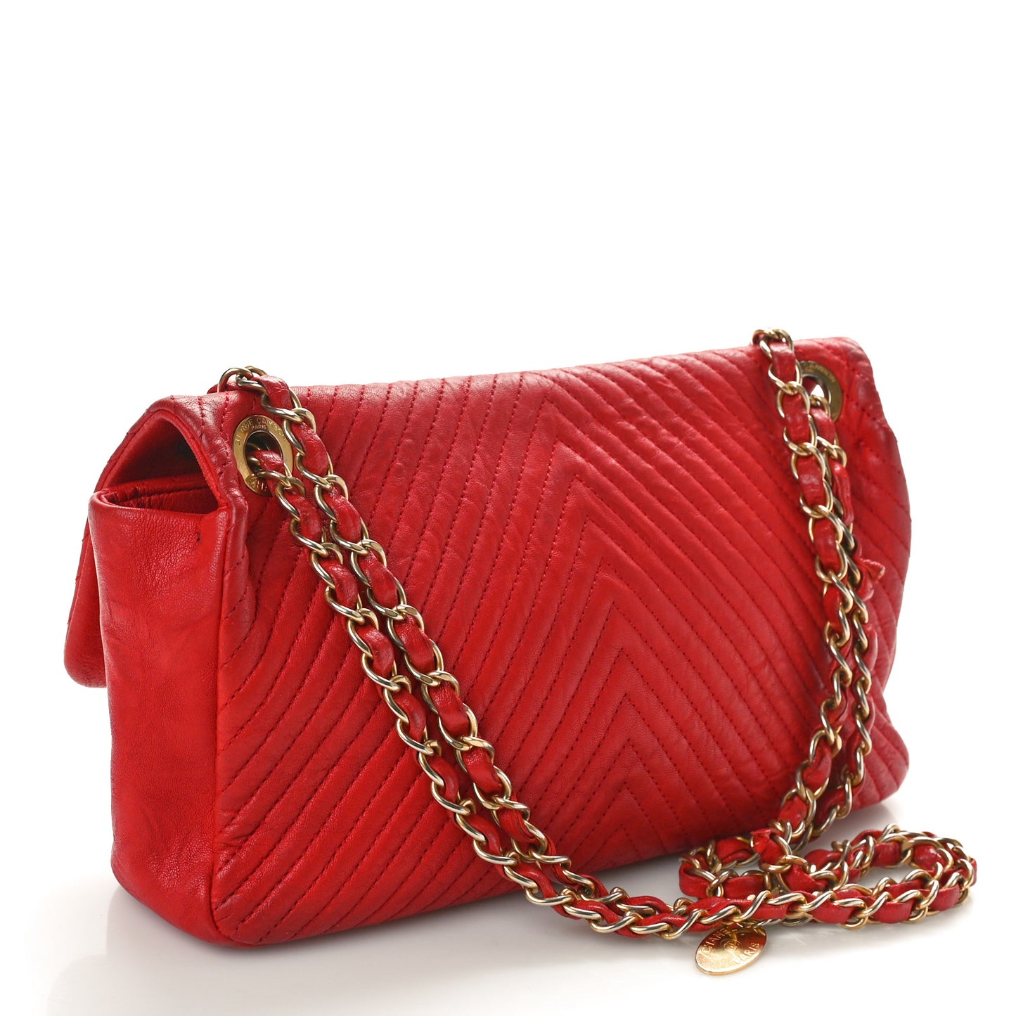 Calfskin Surpique Chevron Medium Flap Red