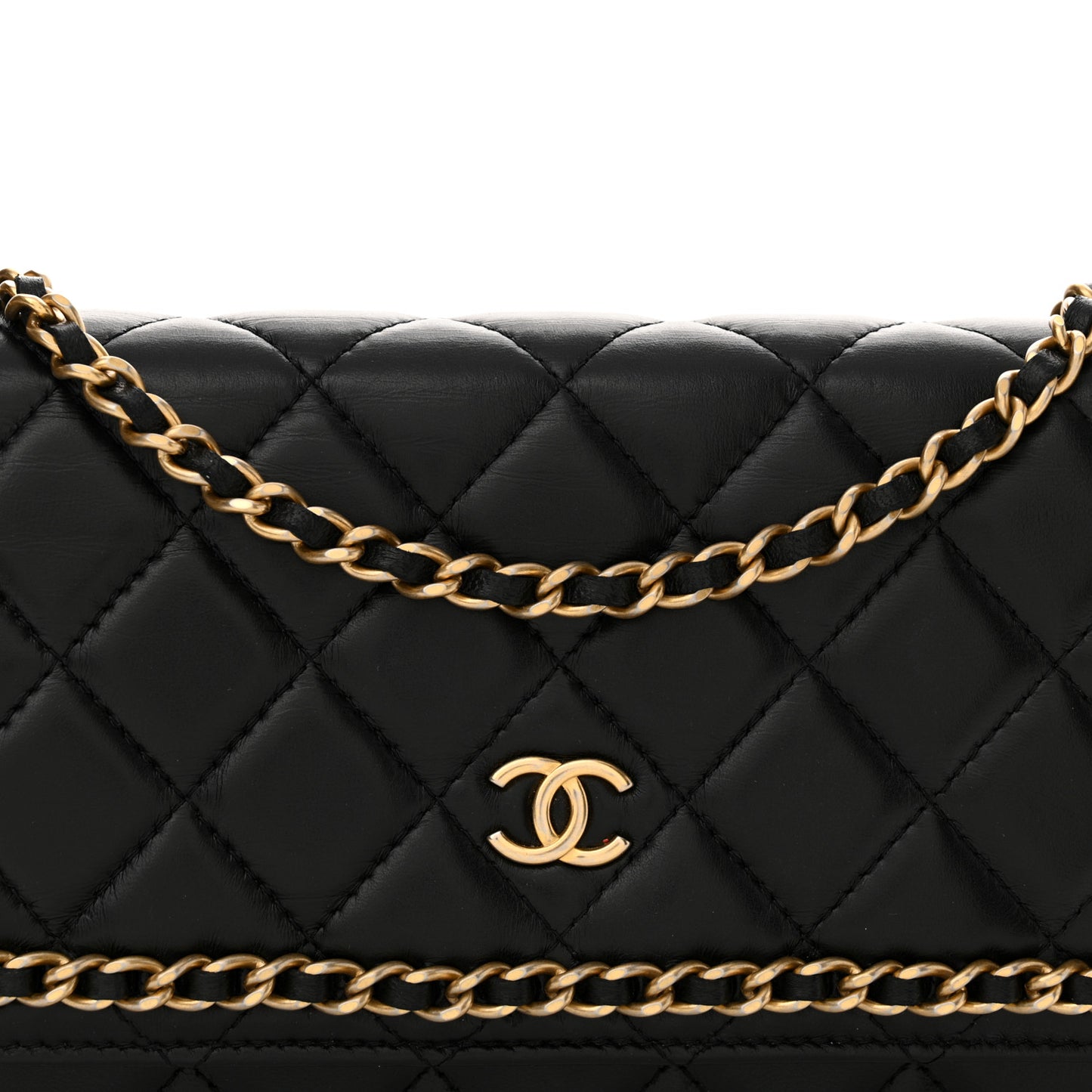 Lambskin Quilted Chain Around Wallet On Chain WOC Black