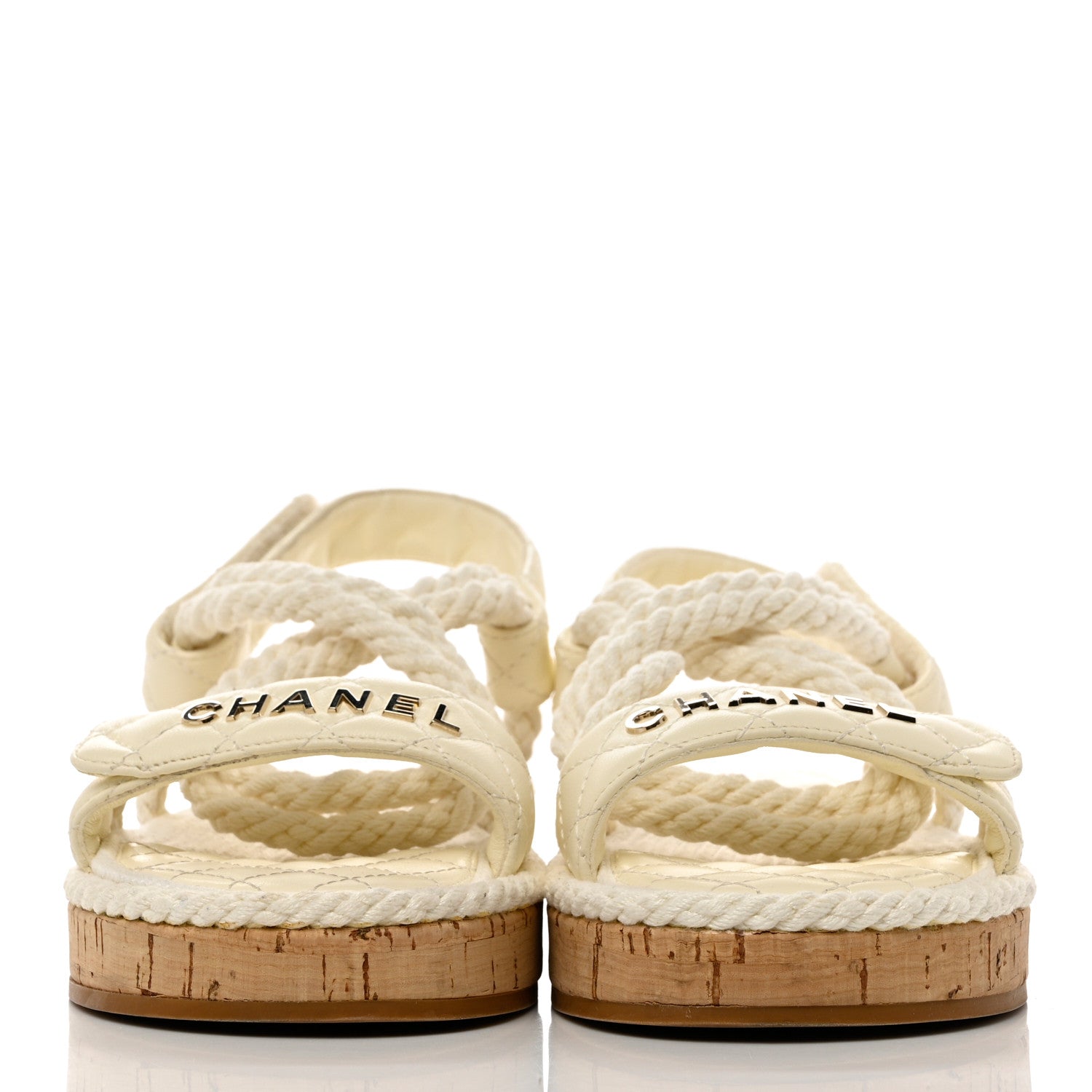 Chanel Cord Lambskin Quilted Logo Sandals 37 White 2 of 8