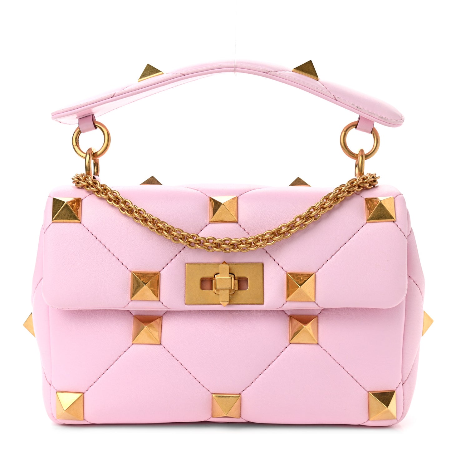 Nappa Medium Roman Stud Shoulder Bag Pink Borealis