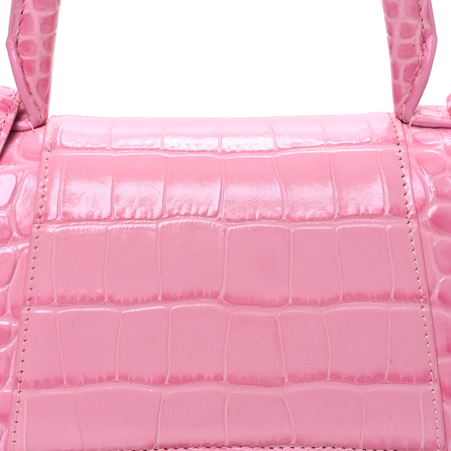Shiny Calfskin Crocodile Embossed Small Hourglass Top Handle Bag Candy Pink