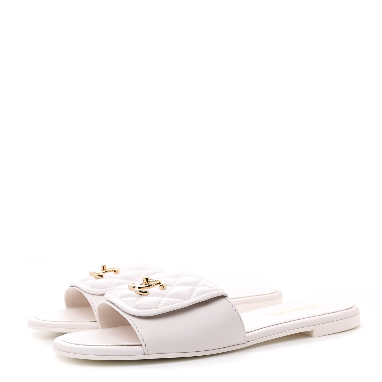 Lambskin Quilted Turnlock Flat Mules 41 White