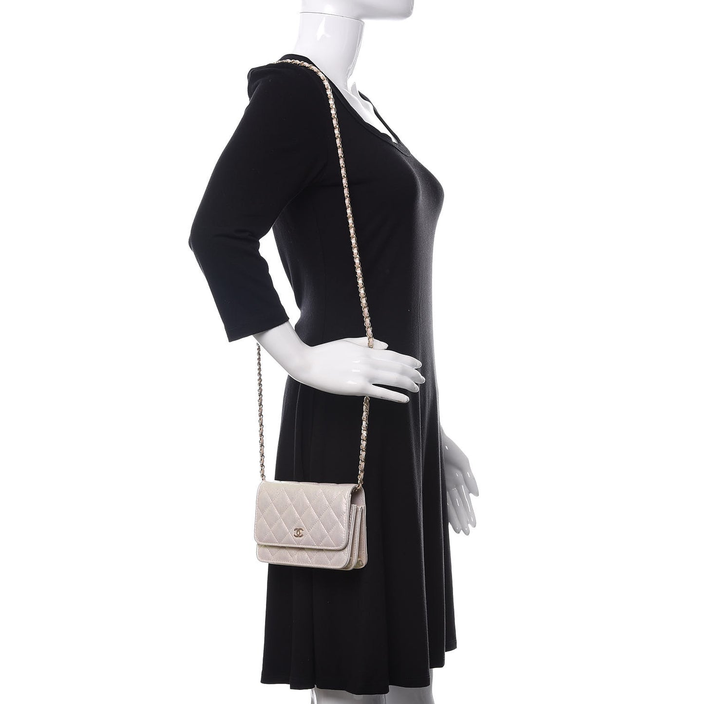 Iridescent Lambskin Quilted Mini Wallet On Chain WOC Ivory