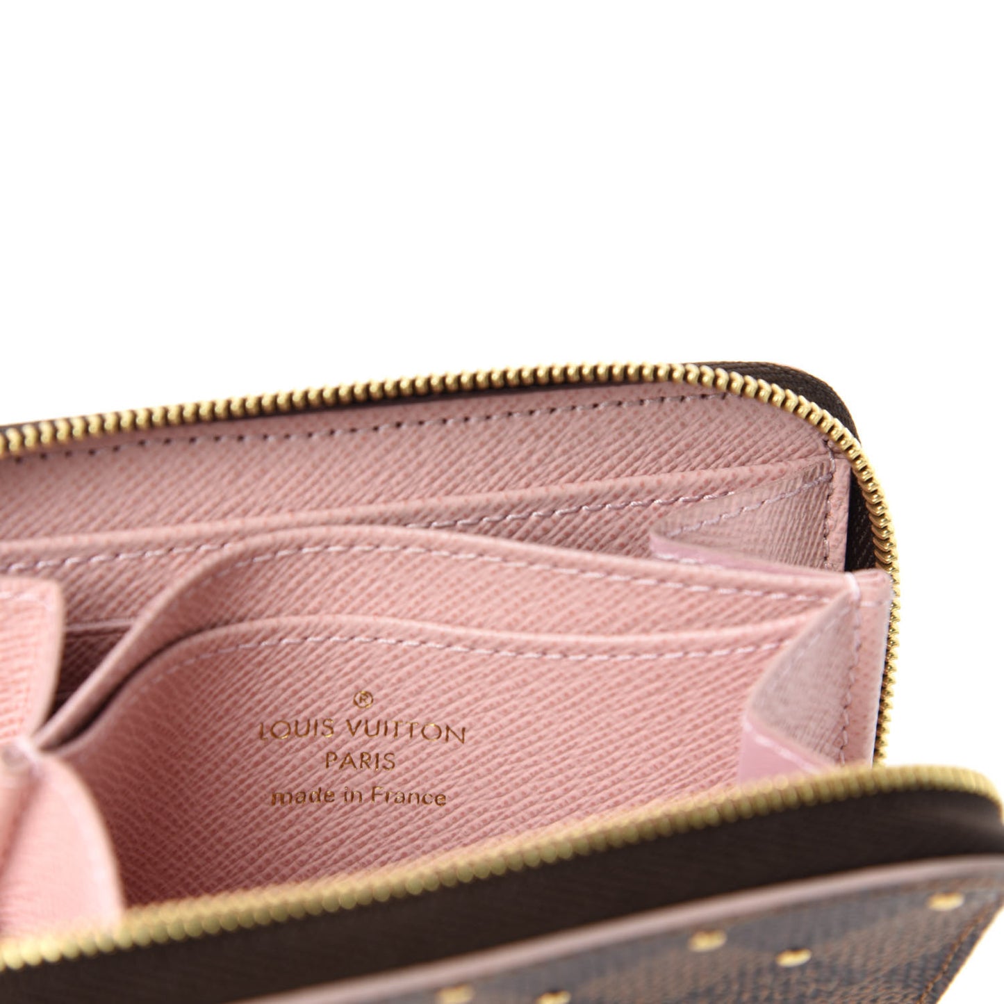 Damier Ebene Studded Zippy Coin Purse Rose Ballerine