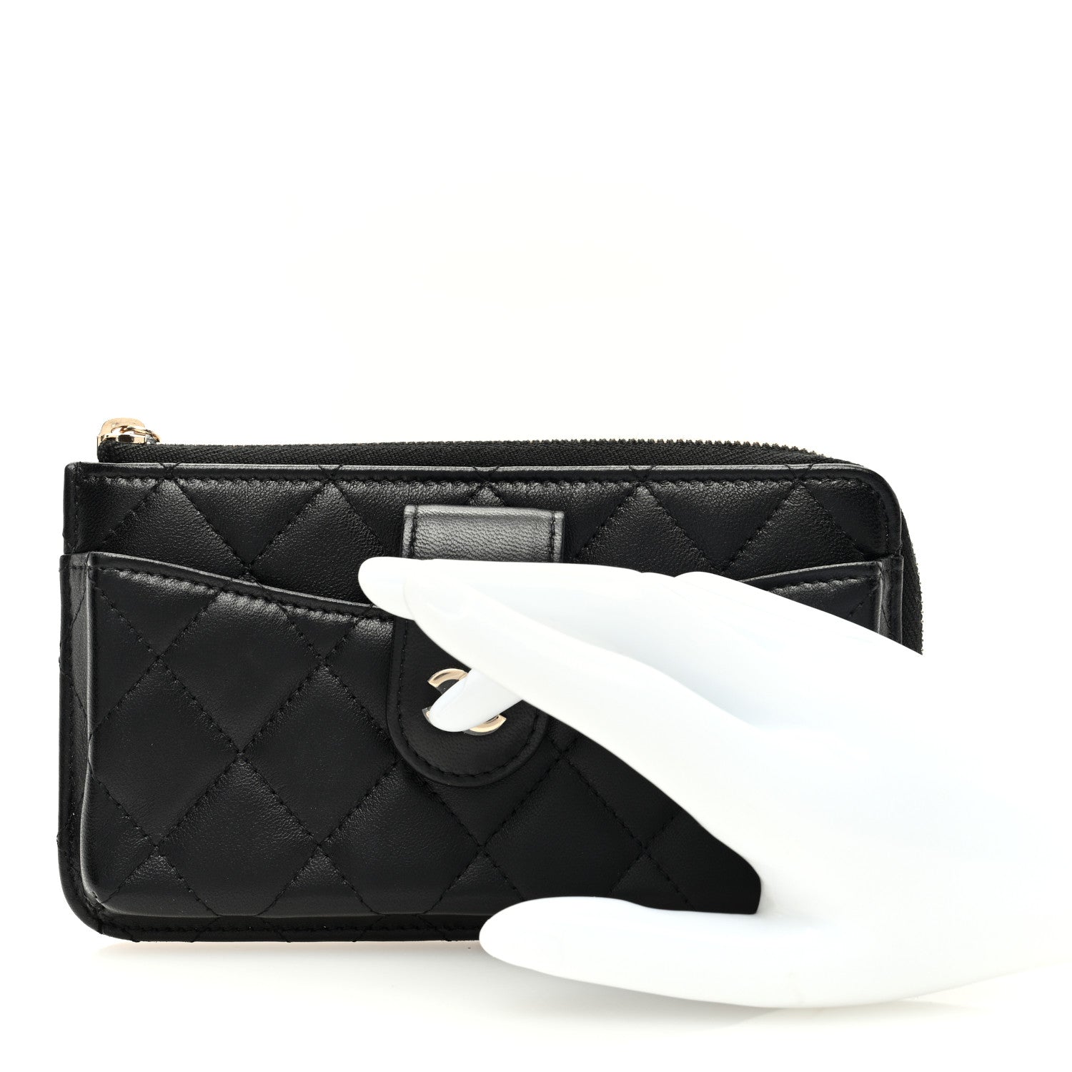 Chanel Lambskin Quilted Phone Holder Zip Clutch Black 2 of 8