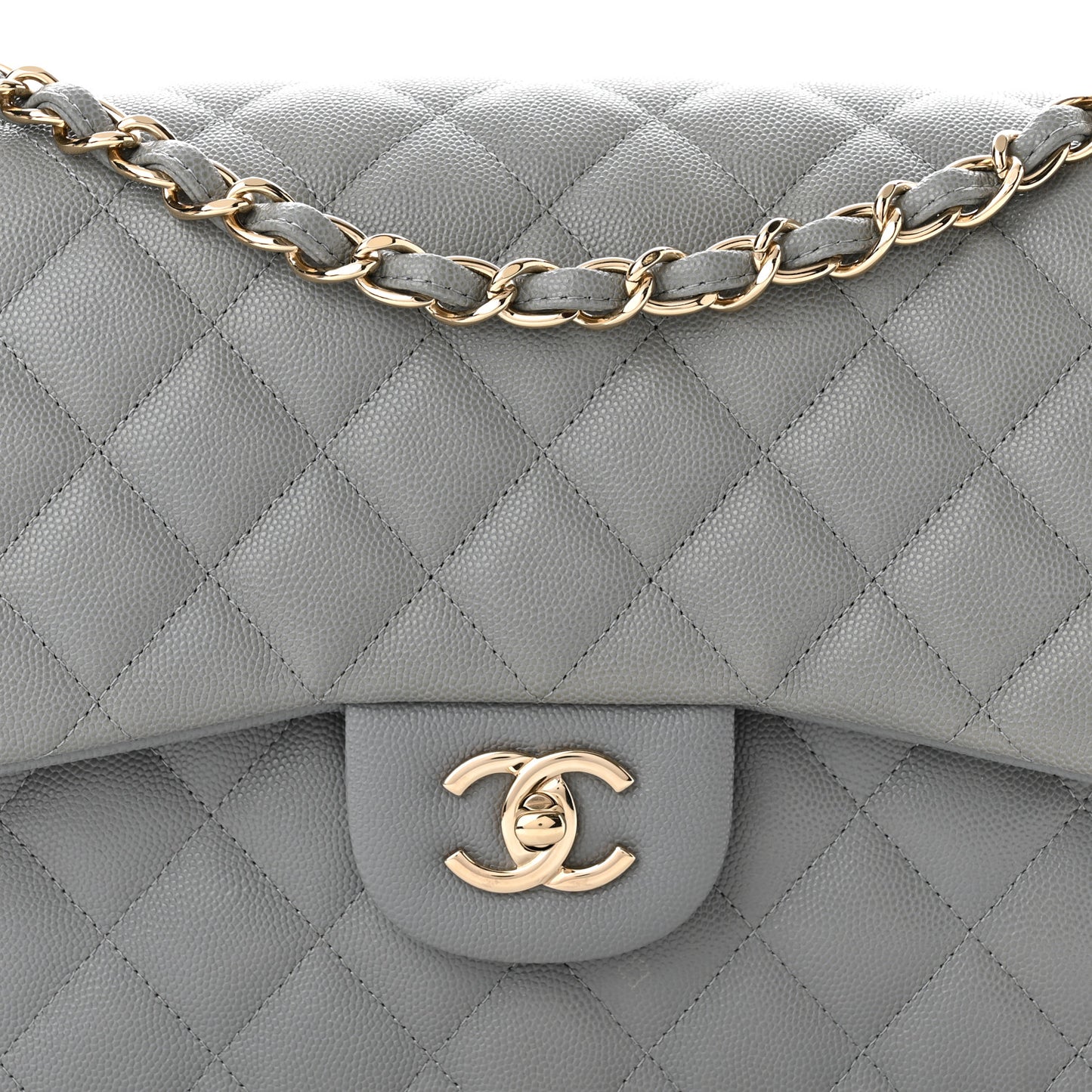 Caviar Quilted Jumbo Double Flap Grey