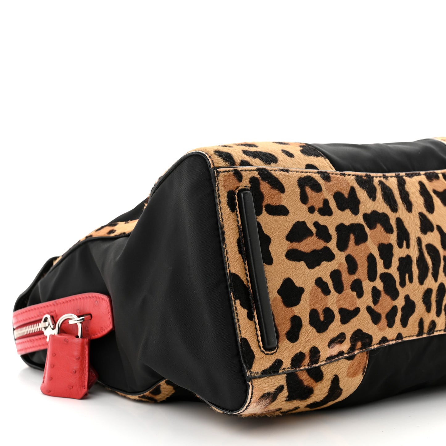 Tessuto Cavallino Ostrich Leopard Print Tote Black Miele Rosso