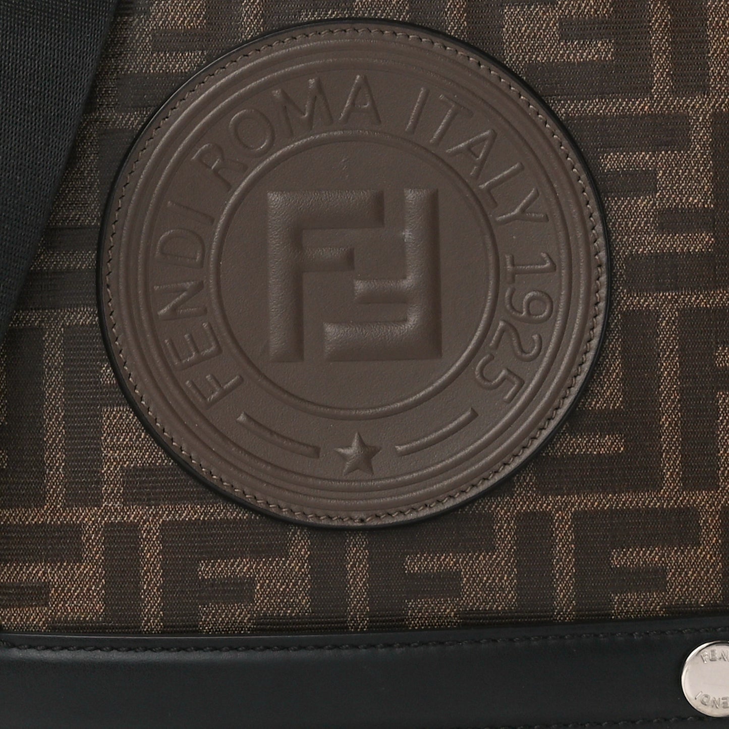 Glazed Fabric Vitello Century FF 1974 Stamp Patch Messenger Bag Mogano Panna Black