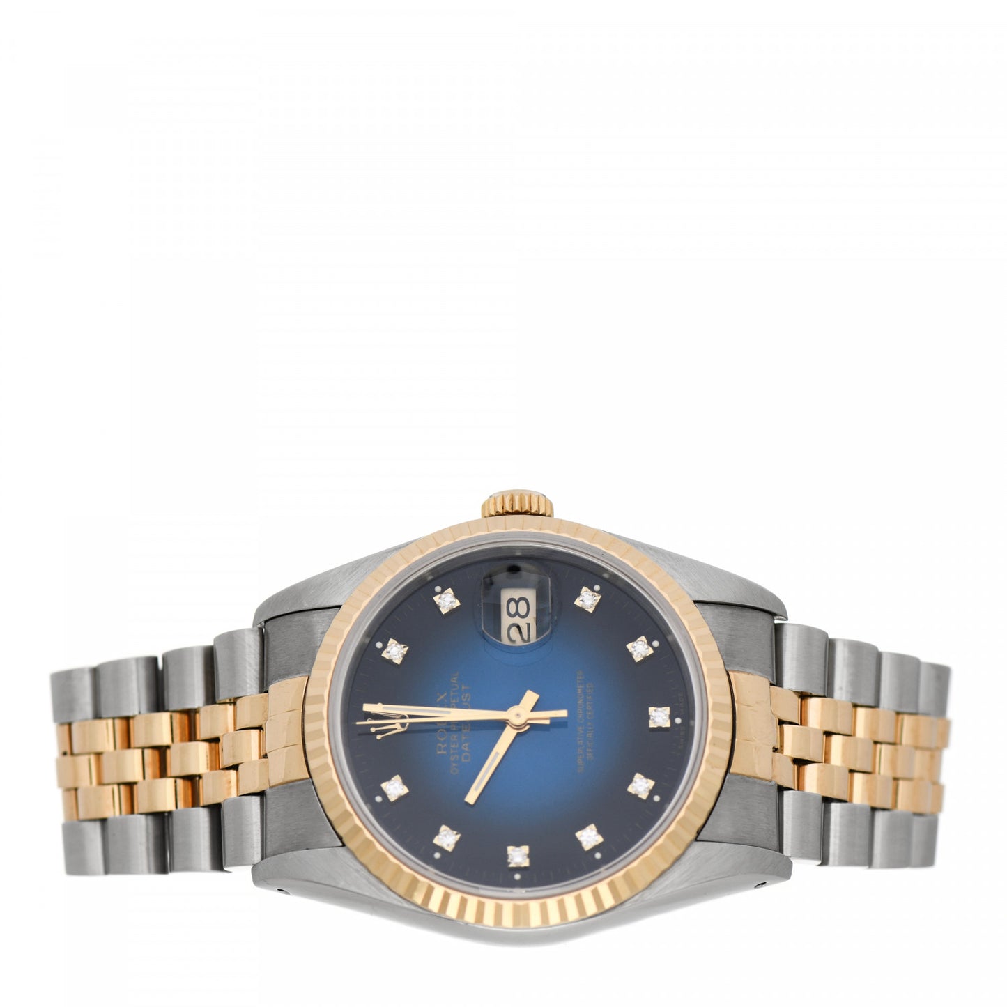 Stainless Steel 18K Yellow Gold Diamond 36mm Oyster Perpetual Datejust Watch Blue 16233