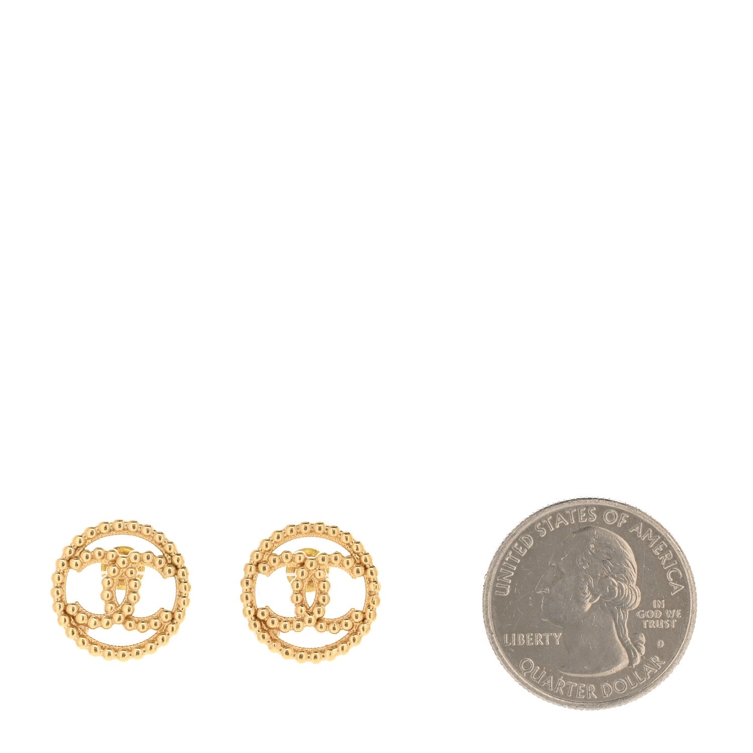 Chanel Metal Bead Round CC Stud Earrings Gold 2 of 4