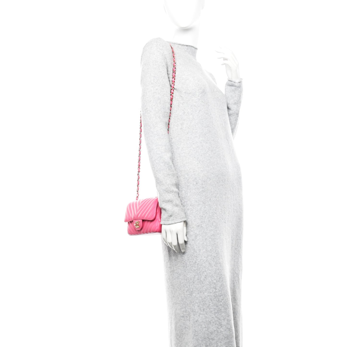 Lambskin Chevron Quilted Mini Rectangular Flap Fuchsia