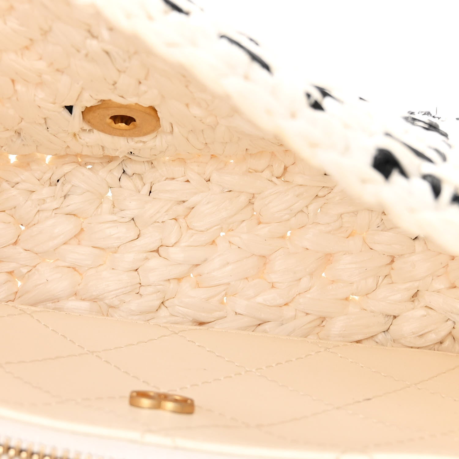 Chanel Raffia Effect Tweedy Mini Flap Bag White Black 5 of 10