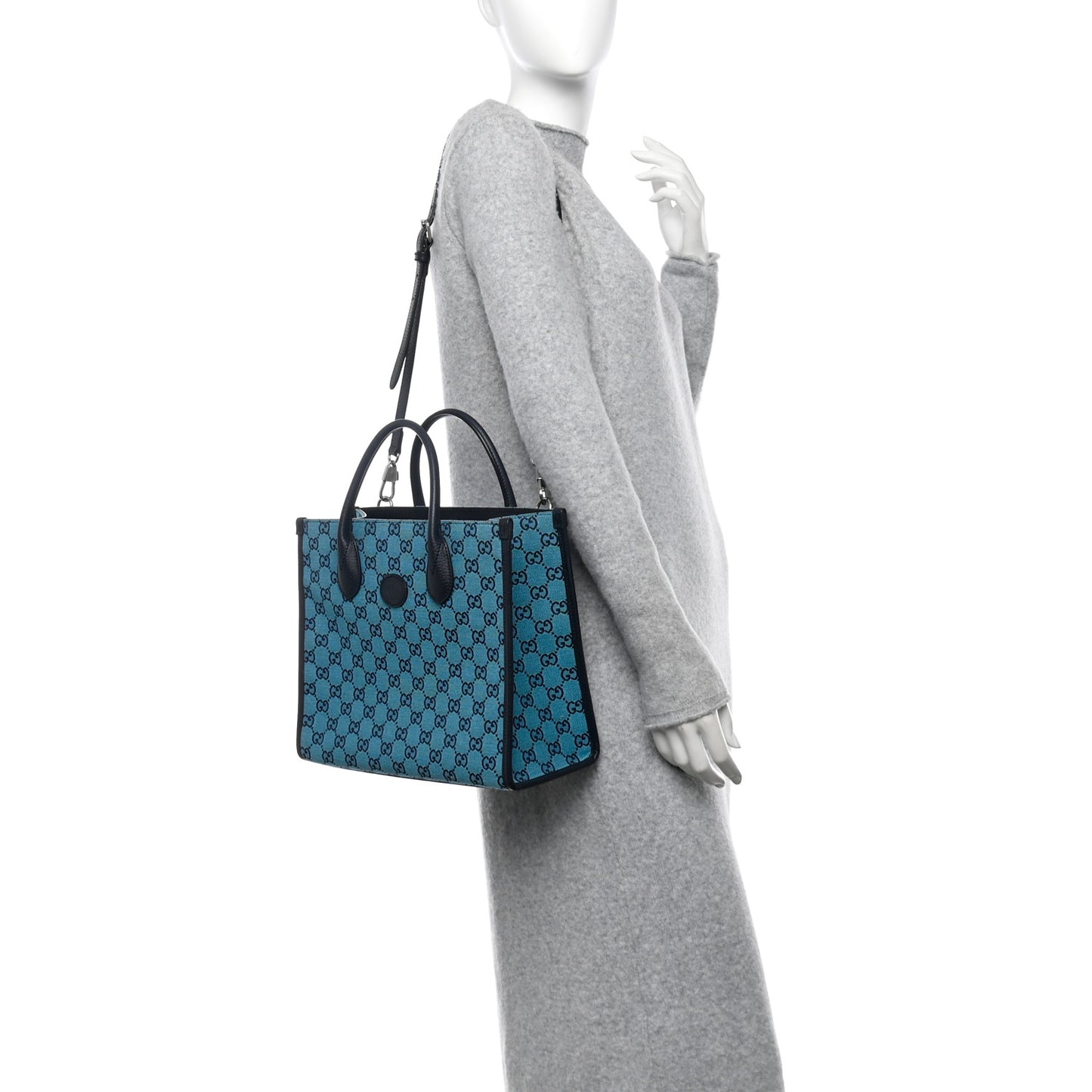 Monogram Multicolor Textured Dollar Calfskin Small Retro Interlocking G Tote Bag Light Blue