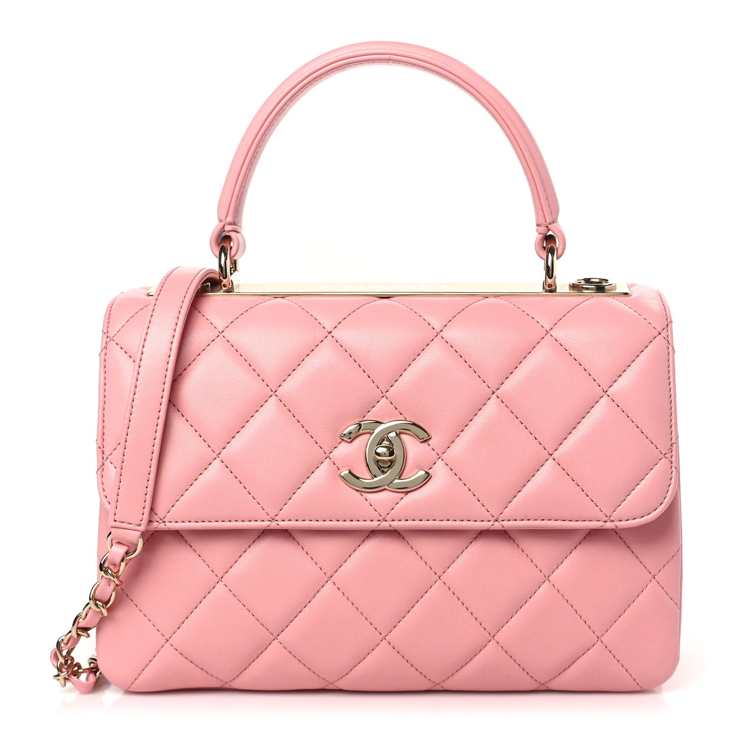 Lambskin Quilted Small Trendy CC Flap Dual Handle Bag Pink