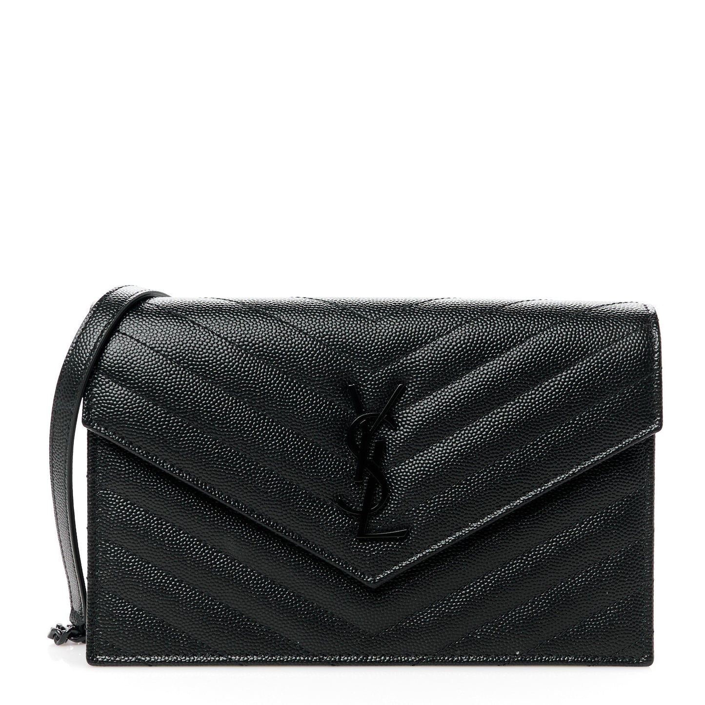 Grain De Poudre Matelasse Chevron Monogram Monochrome Envelope Chain Wallet Black