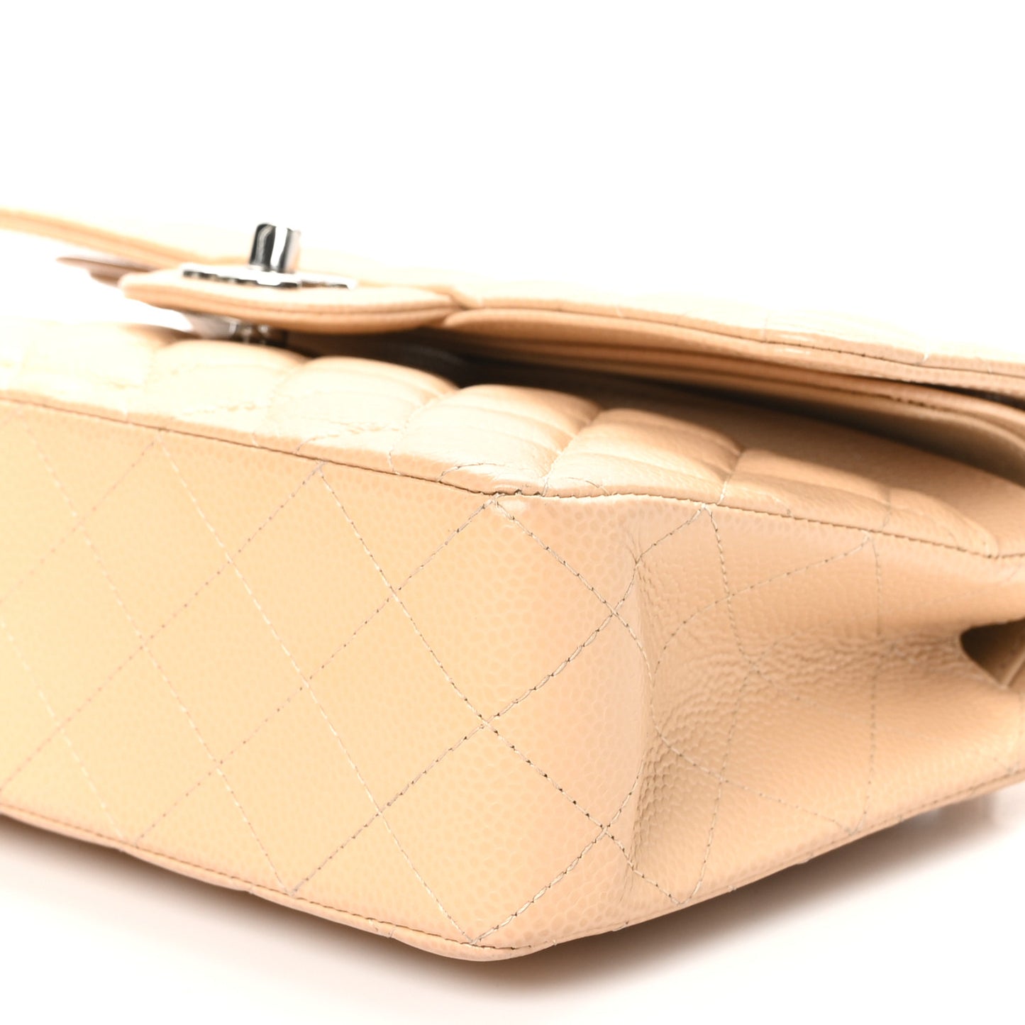 Caviar Quilted Small Double Flap Beige
