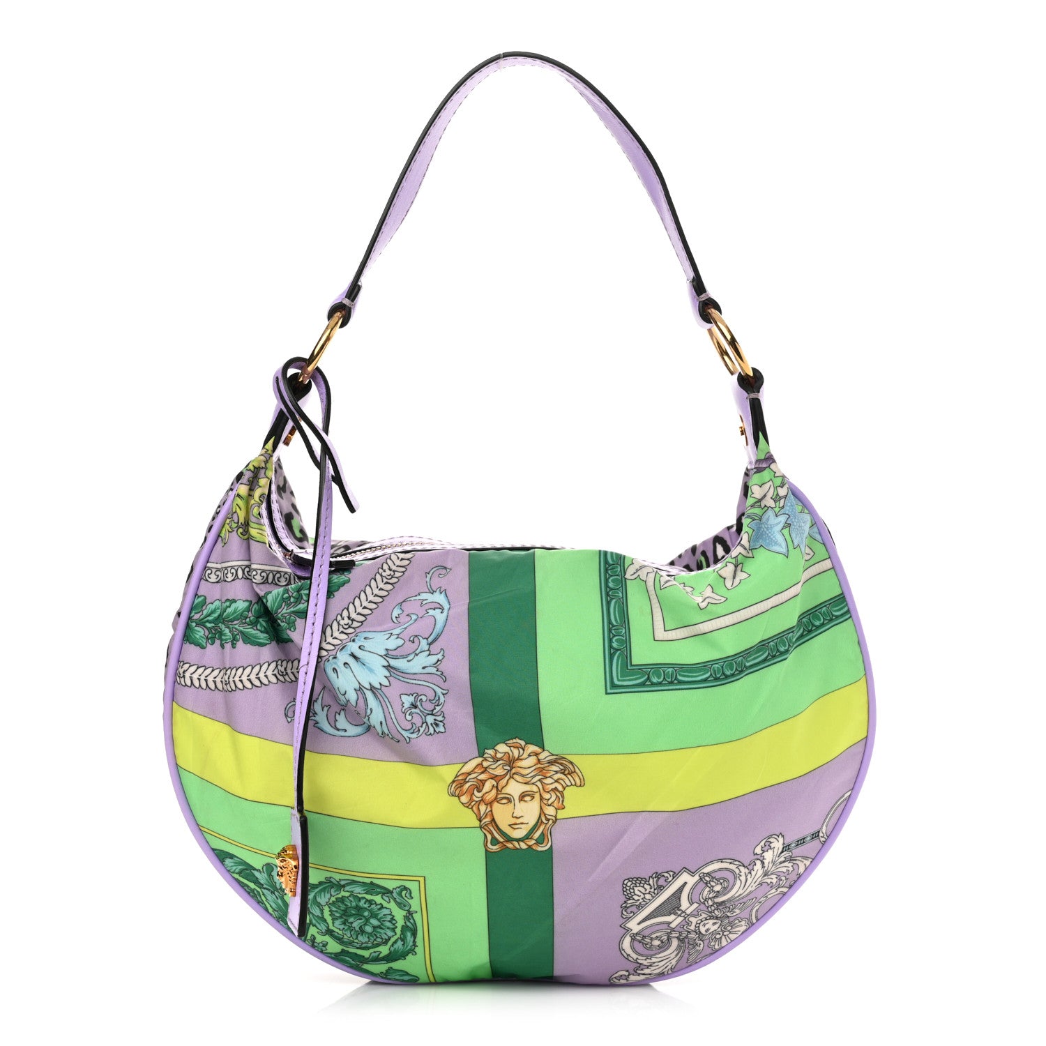 Versace Nylon Calfskin Barocco Mosaic Print Hobo Bag Jacaranda