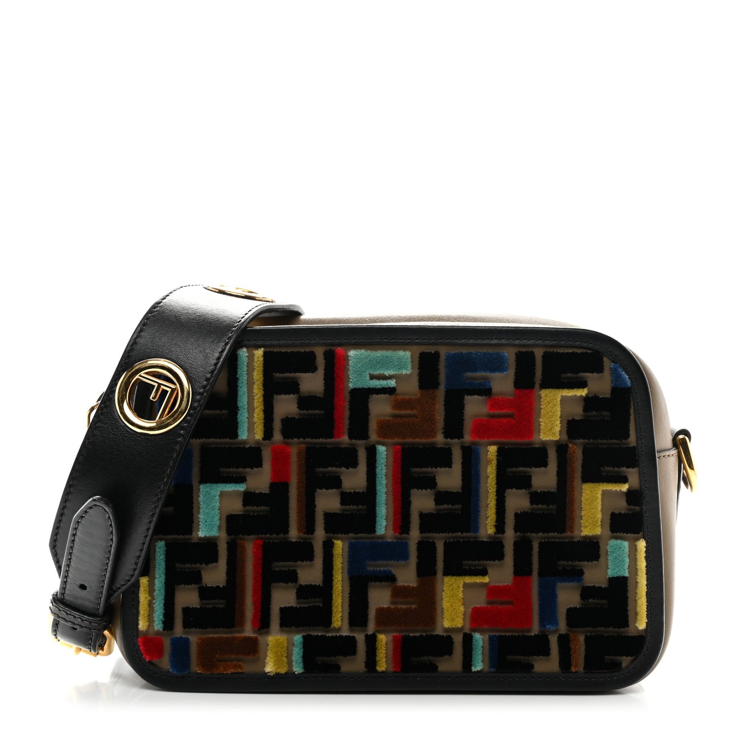 Vitello Century Velvet F is Fendi FF Multicolor Bi-Color Camera Case Fango Black Multicolor