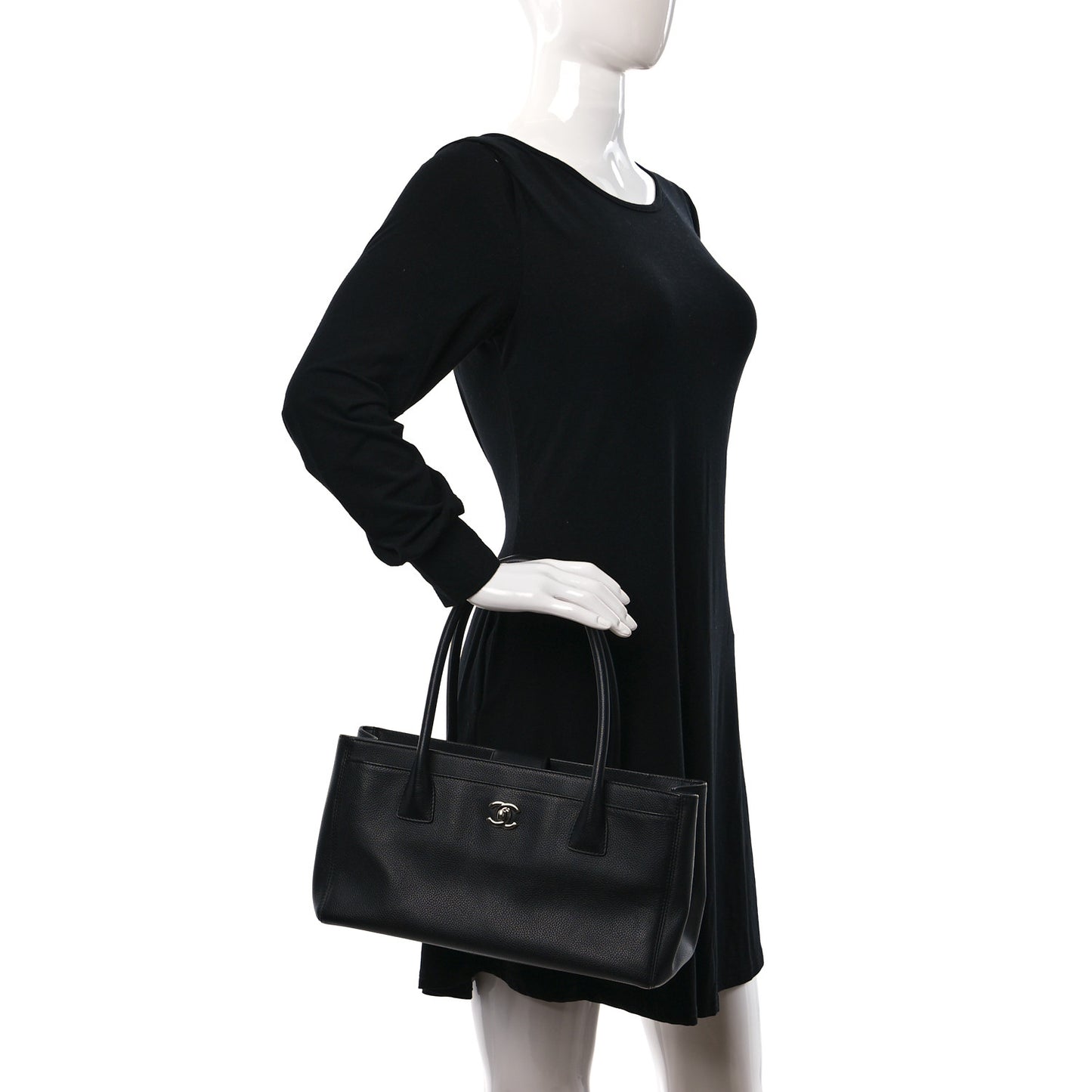 Calfskin Small Cerf Executive Shopper Tote Black