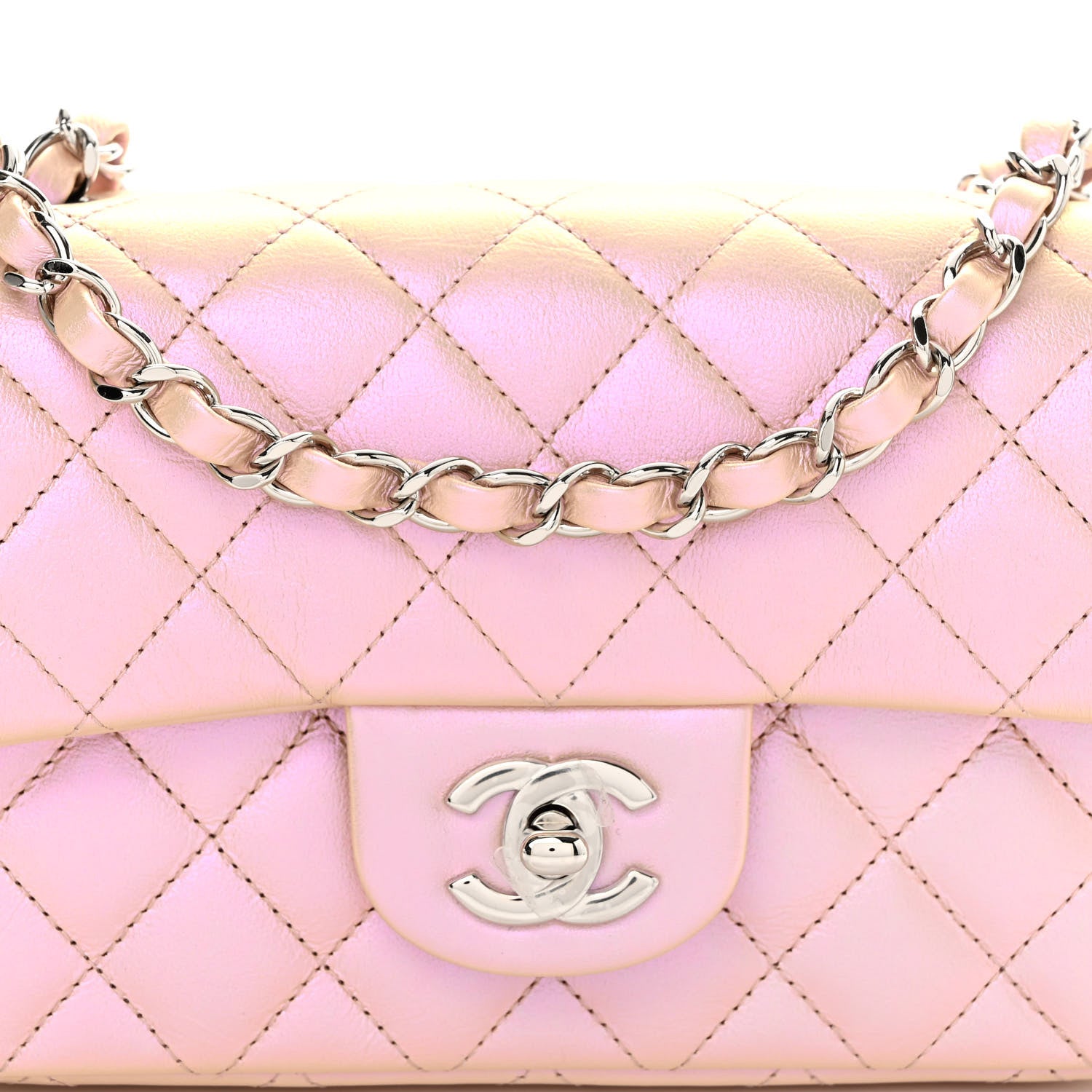Chanel Iridescent Calfskin Quilted Mini Rectangular Flap Pink 8 of 10