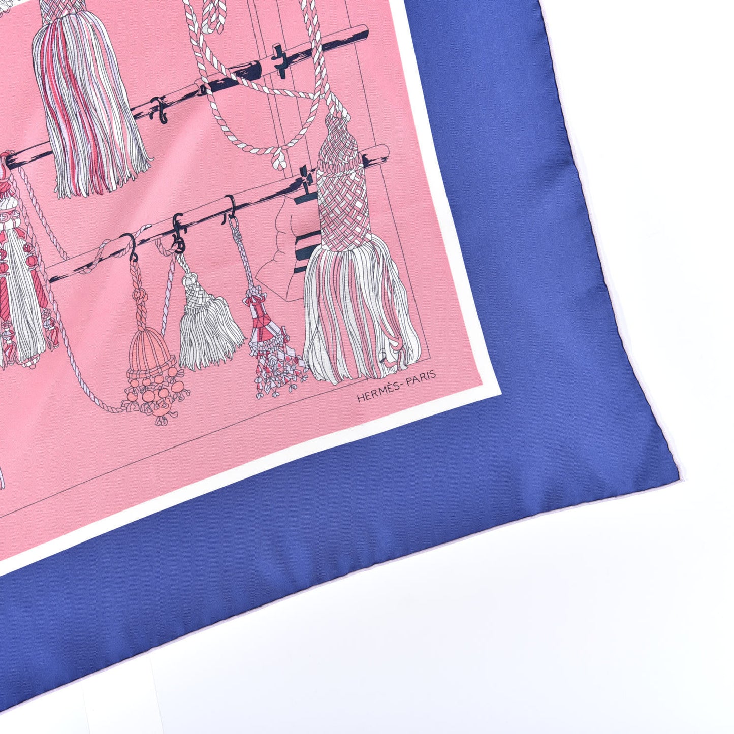Silk Passementerie Quadri Scarf 90 Indigo Lavender Gris