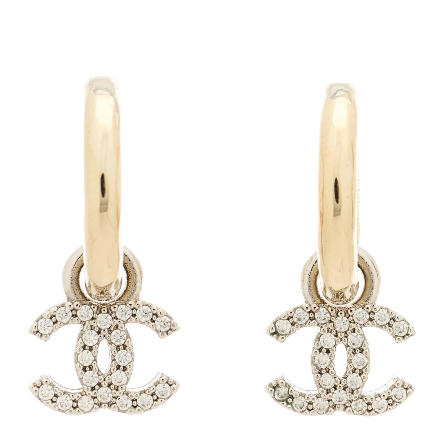 Metal Crystal CC Hoop Drop Earrings Gold