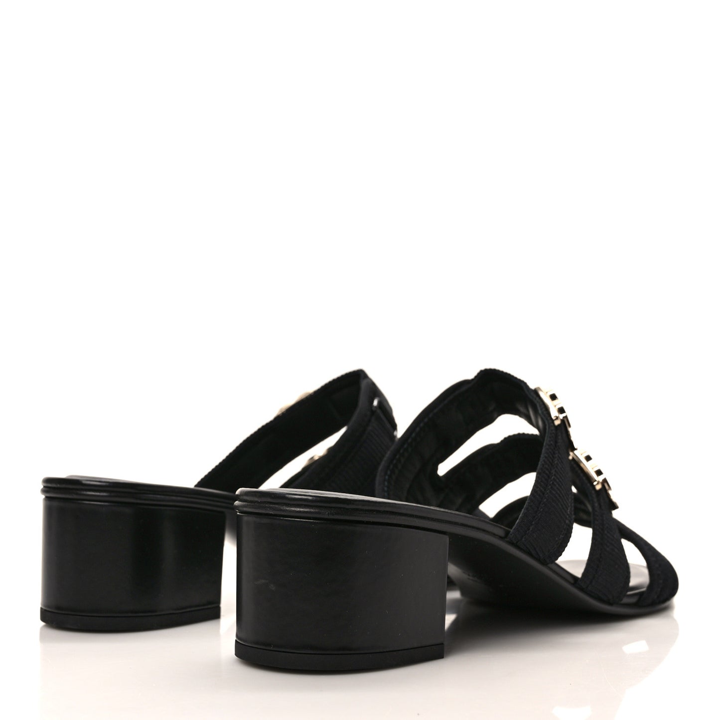 Fabric Metal CC Logo Mules 39.5 Black