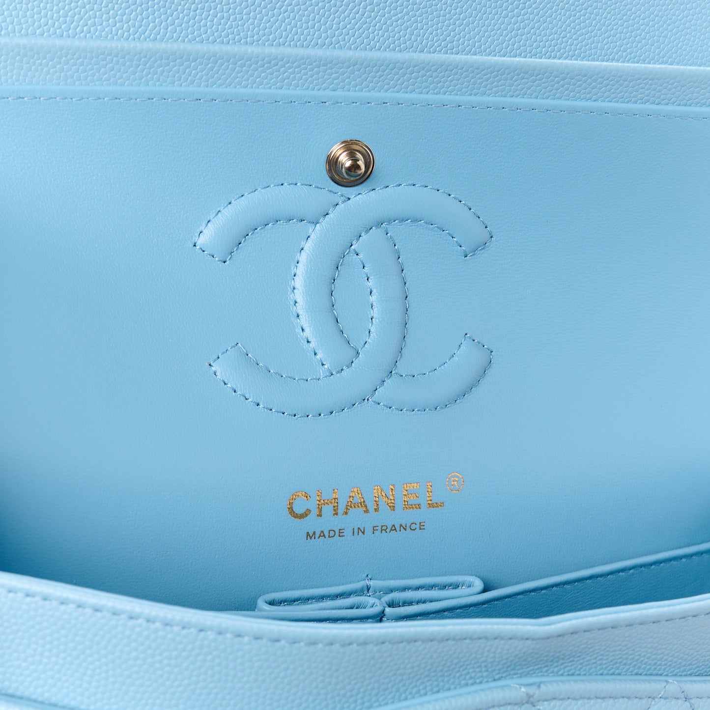 Caviar Quilted Small Double Flap Light Blue
