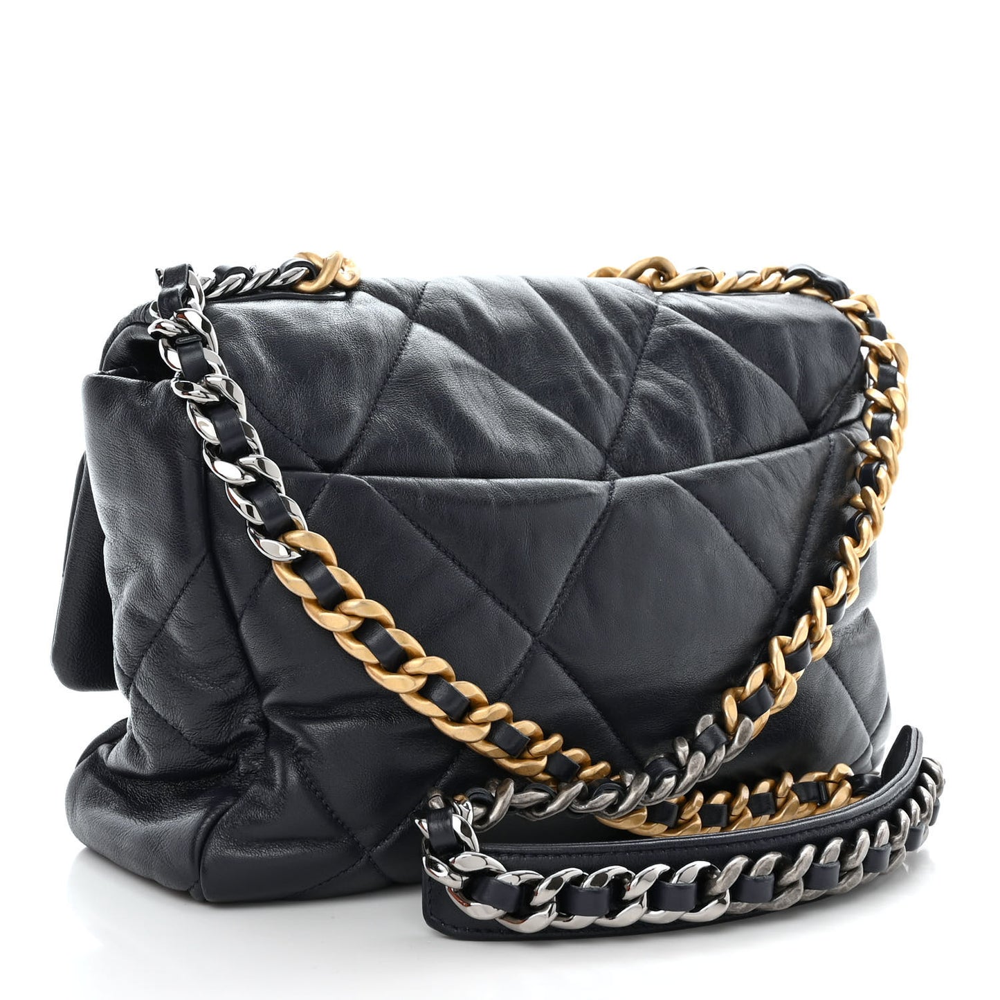 Lambskin Quilted Large Chanel 19 Flap Navy Blue