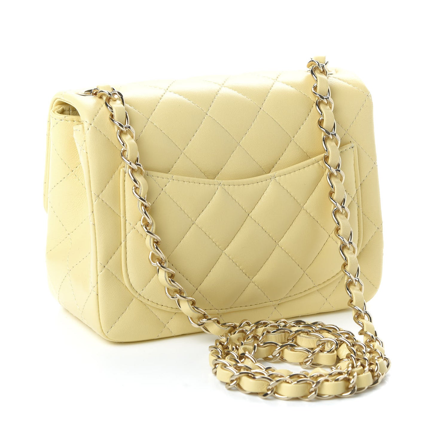 Lambskin Quilted Mini Square Flap Light Yellow